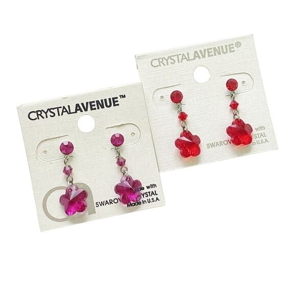 2 NWT Swarovski Crystal and Silver Plated Flower Dangle Earrings - Picture 1 of 2